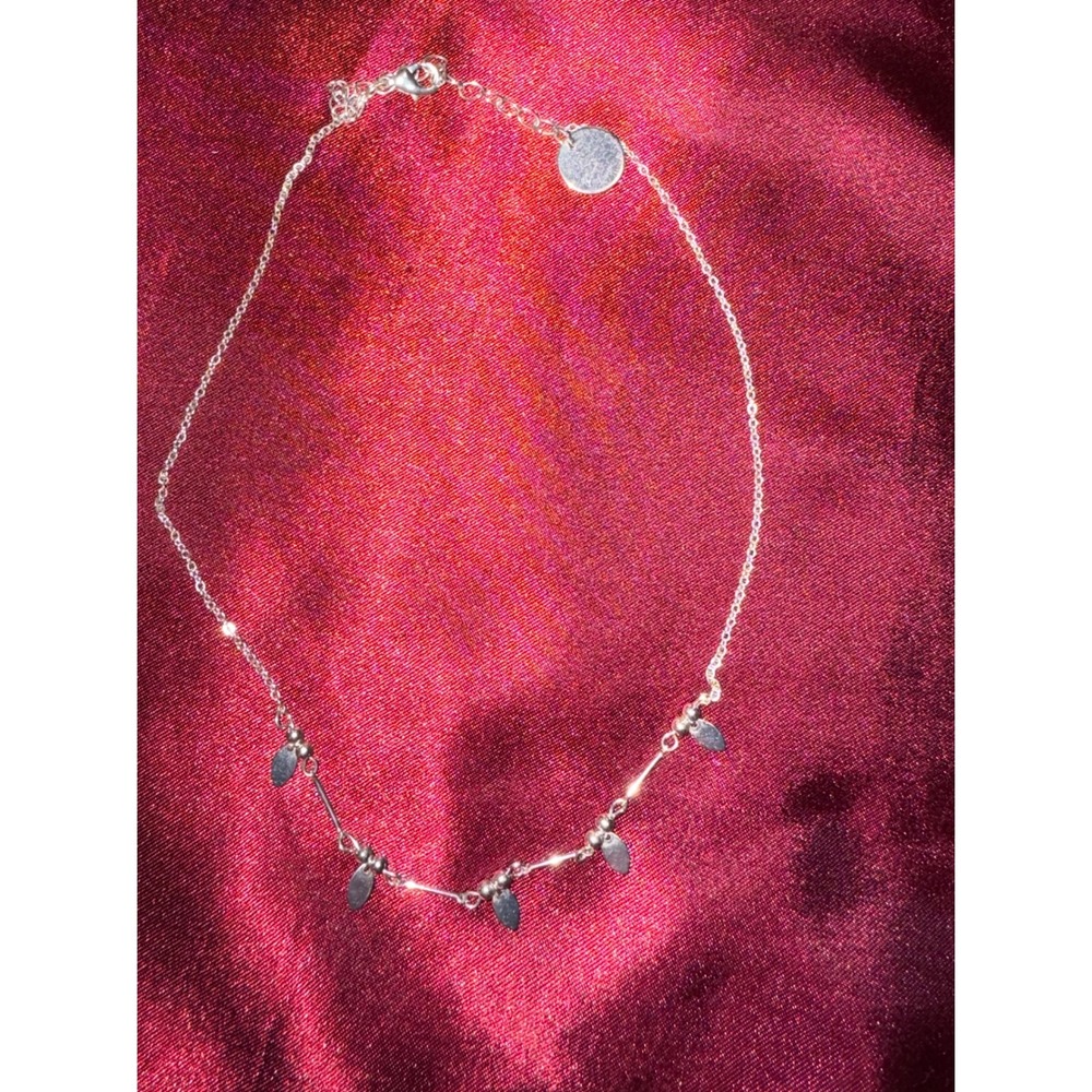 Silver‎ Tone Station Necklace with Bar and Teardrop Charms Boho Minimalist
